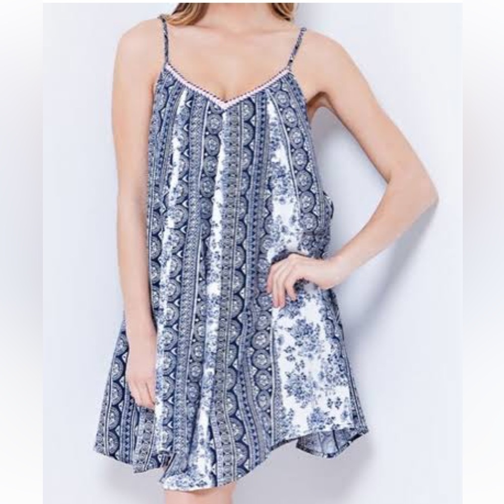 Entro Boho Sunday Brunch Flowy Spaghetti Adjustable Strap Dress, Size S,